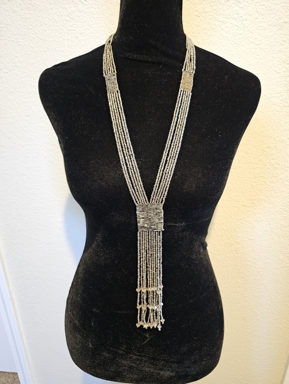 Silver Beaded Tassel Necklace - Women Jewelry